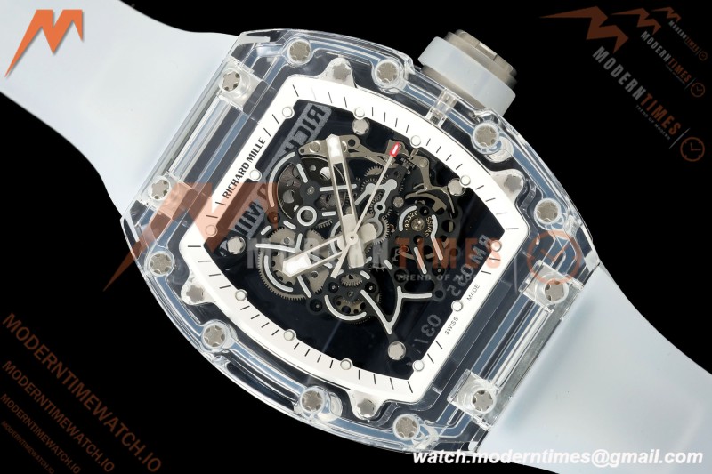 Richard Mille - RM055 AET Remould Transparent Crystal Transparent Strap White Rehaut Skeleton SONIC RMUL2