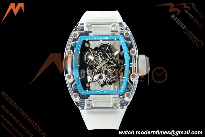Richard Mille - RM055 AET Remould Transparent Crystal Transparent Strap Blue Rehaut Skeleton SONIC RMUL2
