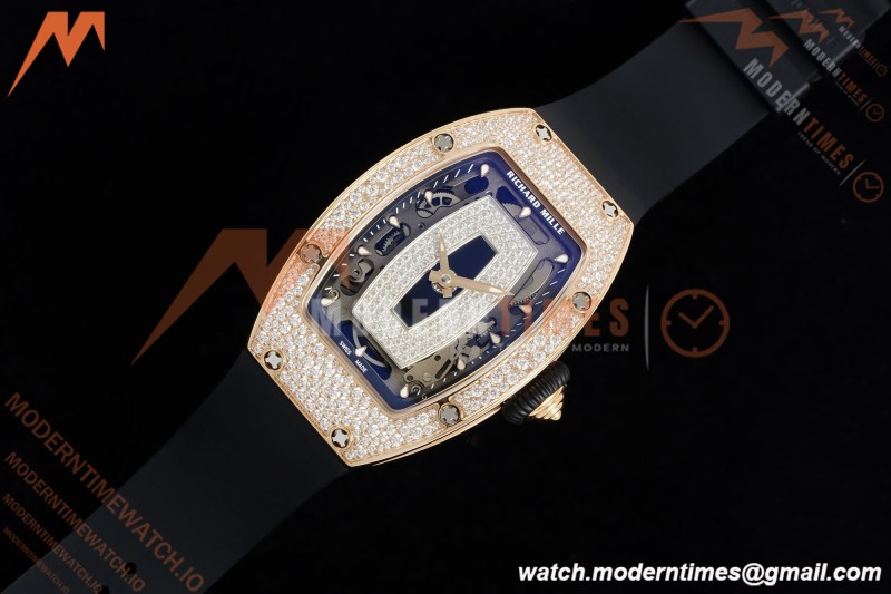 Richard Mille - RM07-01 Rose Gold Snow Set Diamond Blk/RU/Wht Black Onyx ZF Asian CRMA2