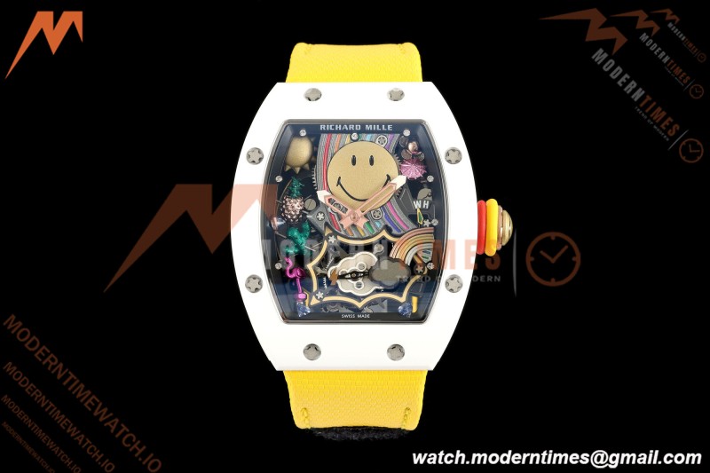 Richard Mille - RM88 Smiley White Ceramic Velcro Yellow Nylon Strap Skeleton Dial RMF Tourbillon