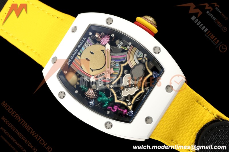 Richard Mille - RM88 Smiley White Ceramic Velcro Yellow Nylon Strap Skeleton Dial RMF Tourbillon