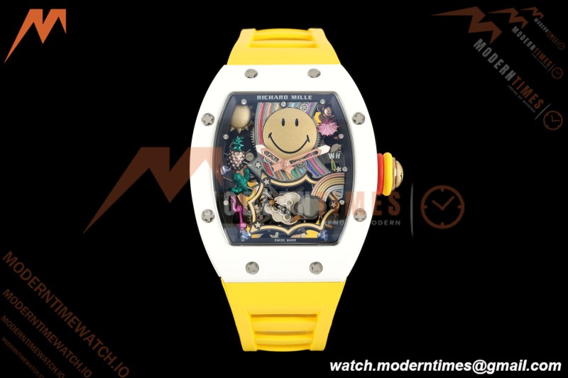 Richard Mille - RM88 Smiley White Ceramic Yellow Rubber Strap Skeleton Dial RMF Tourbillon | 리차드 밀 - RM88 스마일리 화이트 세라믹 옐로우 러버 스트랩 스켈레톤 다이얼 RMF 투르비용