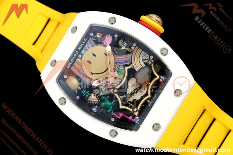 Richard Mille - RM88 Smiley White Ceramic Yellow Rubber Strap Skeleton Dial RMF Tourbillon | 리차드 밀 - RM88 스마일리 화이트 세라믹 옐로우 러버 스트랩 스켈레톤 다이얼 RMF 투르비용