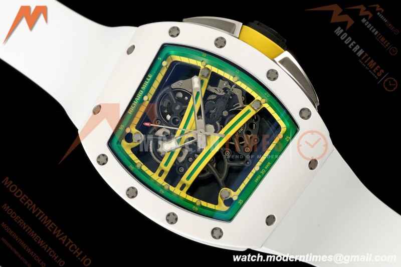 Richard Mille - RM061 Asian Limited Edition White Ceramic Wht/Grn/Yelw Skeleton RF Free Sprung Titanium RMUL2 | 리차드 밀 - RM061 아시아 한정판 화이트 세라믹 화이트/그린/옐로우 스켈레톤 RF 프리 스프링 티타늄 RMUL2