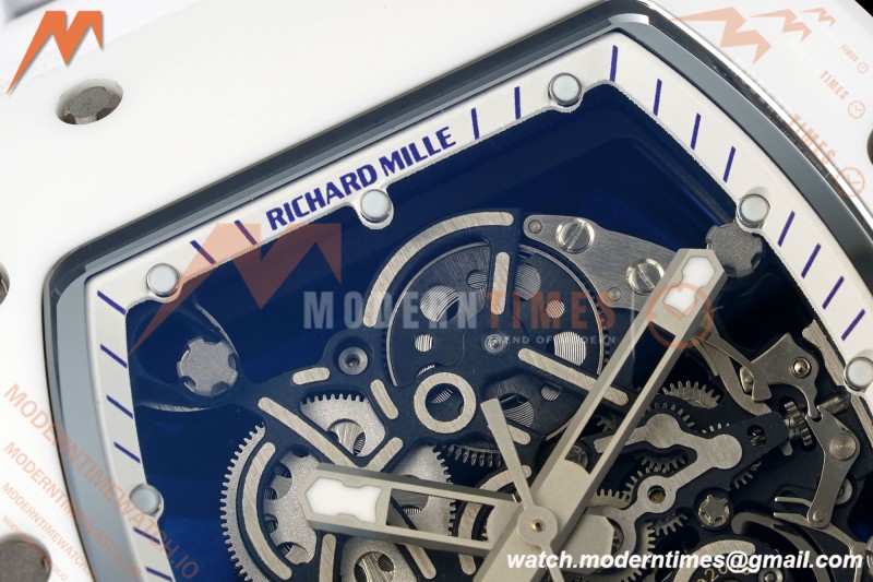 Richard Mille - RM055 Bubba Watson White CER/RU Blk/Wht Rehaut Skeleton Brushed Ribs RF RMUL2