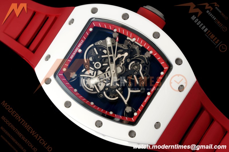 Richard Mille - RM055 Bubba Watson White CER/RU Blk/Red Rehaut Skeleton Brushed Ribs RF RMUL2