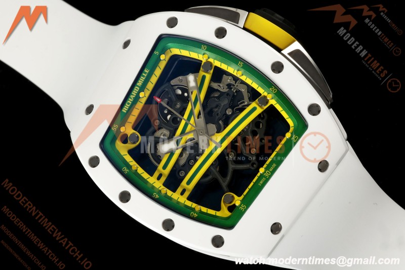 Richard Mille - RM061 Asian Limited Edition White Ceramic Wht/Grn/Yelw Skeleton UMI Free Sprung Titanium RMUL2 | 리차드 밀 - RM061 아시아 한정판 화이트 세라믹 화이트/그린/옐로우 스켈레톤 UMI 프리 스프링 티타늄 RMUL2