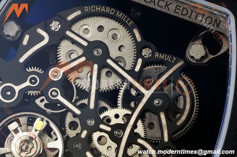 Richard Mille - RM055 Bubba Watson Dubai Edition Black CER/RU Blk/Blk Rehaut Skeleton Brushed Ribs MLF V2 RMUL2 | 리차드 밀 - RM055 버바 왓슨 두바이 에디션 블랙 CER/RU 블랙/블랙 리하우트 스켈레톤 브러시드 리브 MLF V2 RMUL2