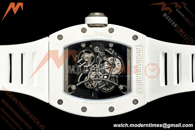 Richard Mille - RM055 Bubba Watson White CER/RU Blk/Blk Rehaut Skeleton A9F RMUL2 Free Sprung