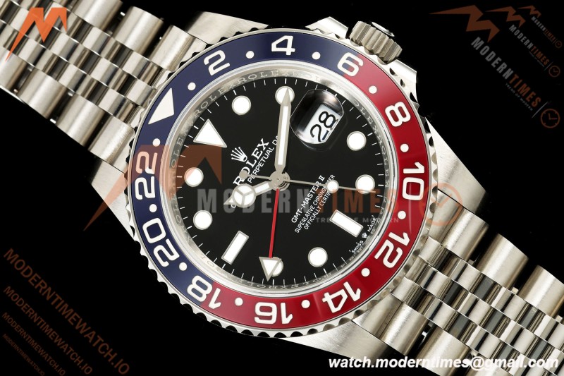 Rolex - GMT II 126710BLRO Pepsi 40mm 904L Jub SS/SS Black Dial QF JH3285 Free Sprung | QF Factory ロレックス GMTマスターII 126710BLRO「ペプシ」 40mm 904Lステンレススチール ブラックダイアル ジュビリーブレス JH3285搭載 フリースプラング