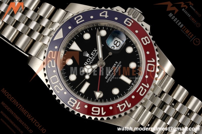 Rolex - GMT II 126710BLRO Pepsi 40mm 904L Jub SS/SS Black Dial RF JH3285 Free Sprung