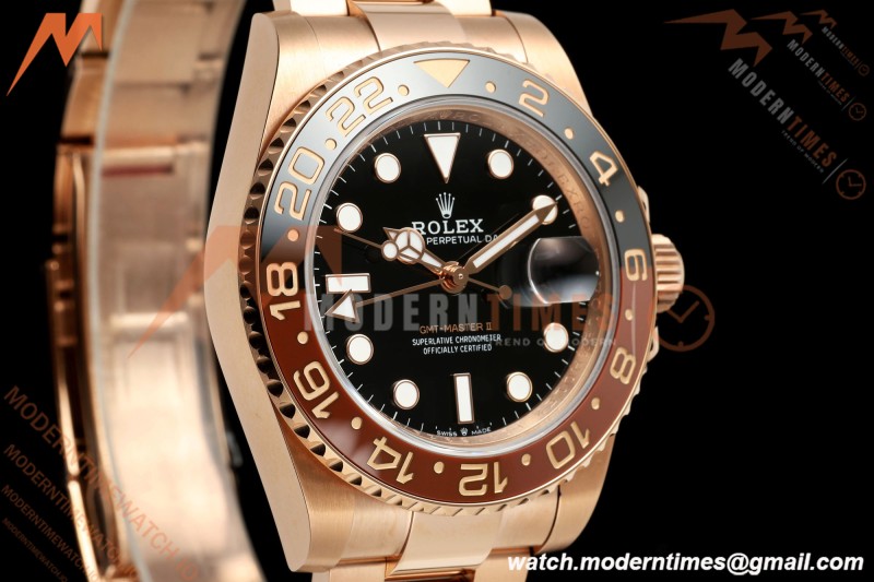 Rolex - GMT II 126715CHNR Rootbeer 40mm 904L Oys RG/RG Black QF JH3285 Free Sprung