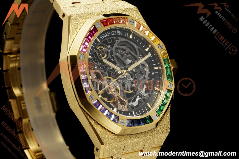 Audemars Piguet - Royal Oak 15412BA 41mm Rainbow YG/YG Skeleton Dial THBF V3 SH3132 Free Sprung