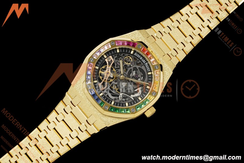 Audemars Piguet - Royal Oak 15412BA 41mm Rainbow YG/YG Skeleton Dial THBF V3 SH3132 Free Sprung