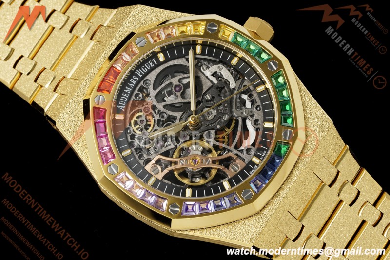 Audemars Piguet - Royal Oak 15412BA 41mm Rainbow YG/YG Skeleton Dial THBF V3 SH3132 Free Sprung