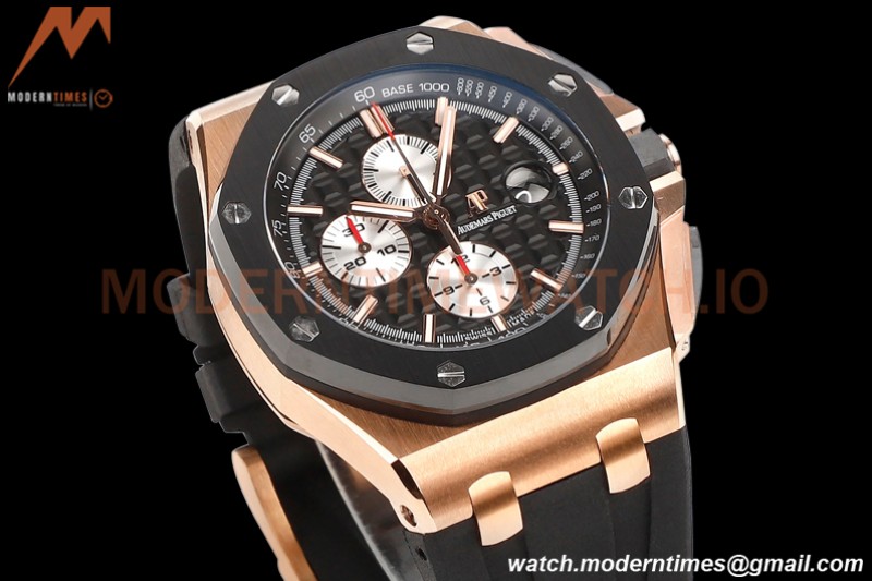 Audemars Piguet - AP ROO Chronograph 44mm RG/CER/RU Blk/Wht JJF A3126 Mod