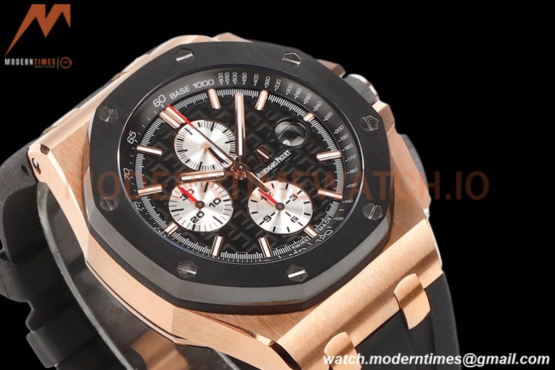 Audemars Piguet - AP ROO Chronograph 44mm RG/CER/RU Blk/Wht JJF A3126 Mod