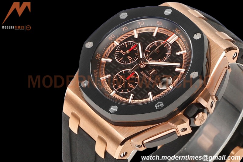Audemars Piguet - AP ROO Chronograph 44mm RG/CER/RU Black JJF A3126 Mod