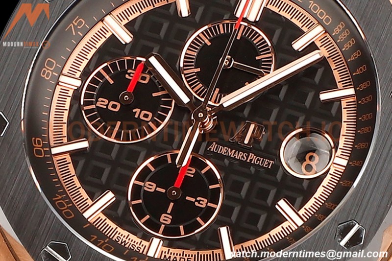 Audemars Piguet - AP ROO Chronograph 44mm RG/CER/RU Black JJF A3126 Mod