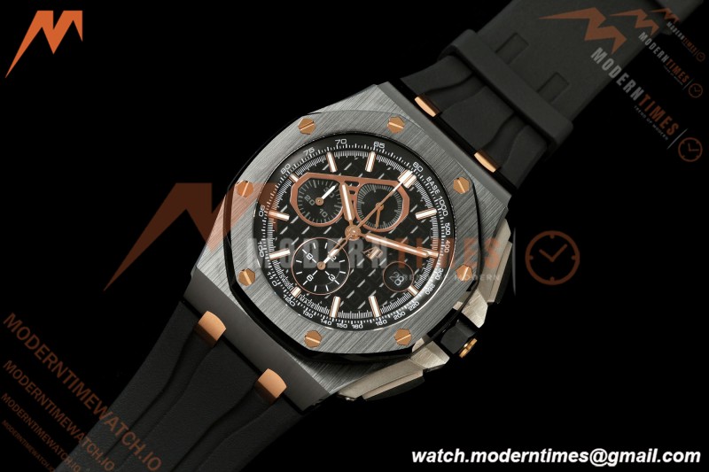 Audemars Piguet - AP ROO Chronograph 26405CE 44mm Black CER/RG/RU Blk/Stk JF A3126
