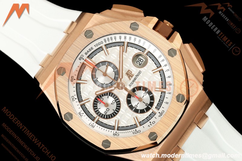 Audemars Piguet - AP ROO Chronograph 26408OR 44mm RG/RU White Dial JF A3126