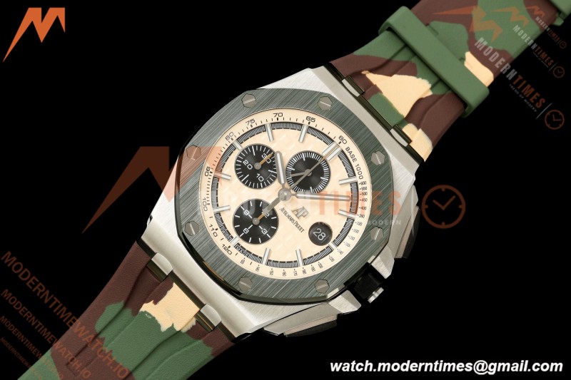 Audemars Piguet - AP ROO Chronograph 26400SO 44mm Green CER/SS Camouflage RU Beige/Blk Dial JF A3126