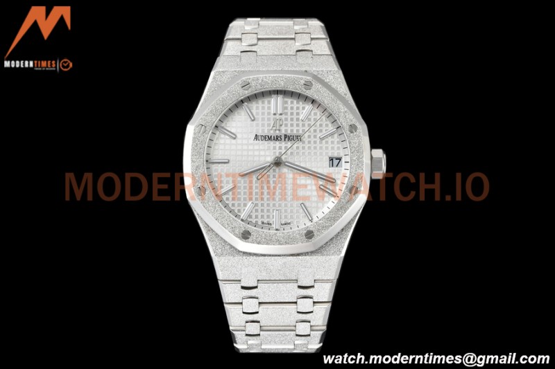 Audemars Piguet - Royal Oak 15500 41mm Frosted SS/SS Wht/Stk APSF V3 A4302 Mod