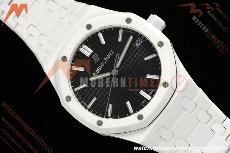 Audemars Piguet - Royal Oak 15500ST 41mm White Ceramic Black Dial APSF A4302 Mod