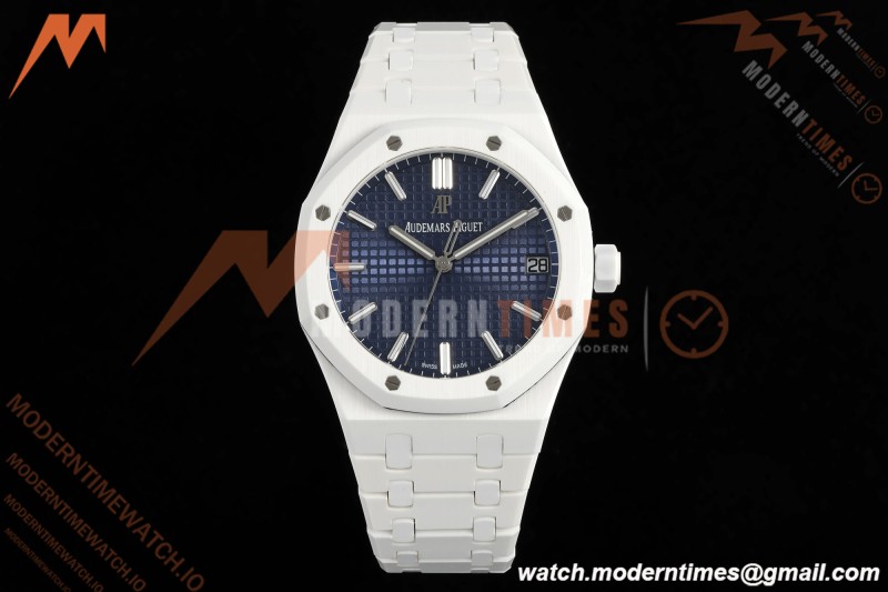 Audemars Piguet - Royal Oak 15500ST 41mm White Ceramic Blue Dial APSF A4302 Mod
