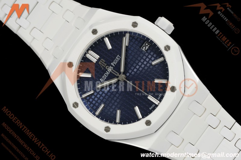 Audemars Piguet - Royal Oak 15500ST 41mm White Ceramic Blue Dial APSF A4302 Mod