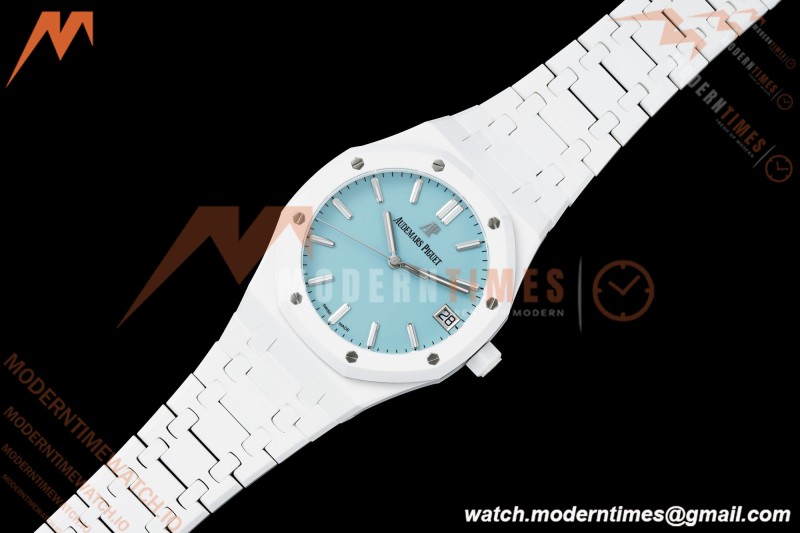 Audemars Piguet - Royal Oak 15500ST 41mm White Ceramic Tiffany Blue Dial APSF A4302 Mod