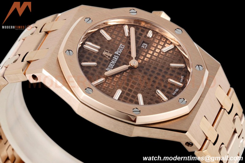 Audemars Piguet - Royal Oak Ladies 67650OR 33mm RG/RG Brn/Stk ZF Swiss Qtz