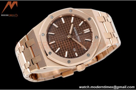 Audemars Piguet - Royal Oak Ladies 67650OR 33mm RG/RG Brn/Stk ZF Swiss Qtz