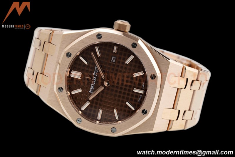 Audemars Piguet - Royal Oak Ladies 67650OR 33mm RG/RG Brn/Stk ZF Swiss Qtz