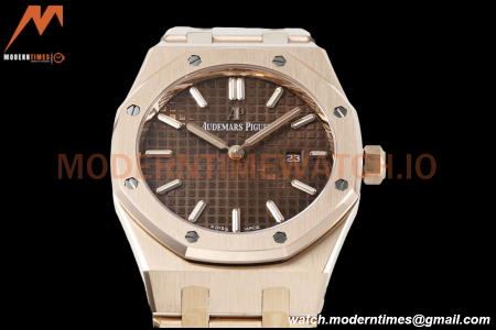Audemars Piguet - Royal Oak Ladies 67650OR 33mm RG/RG Brn/Stk ZF Swiss Qtz