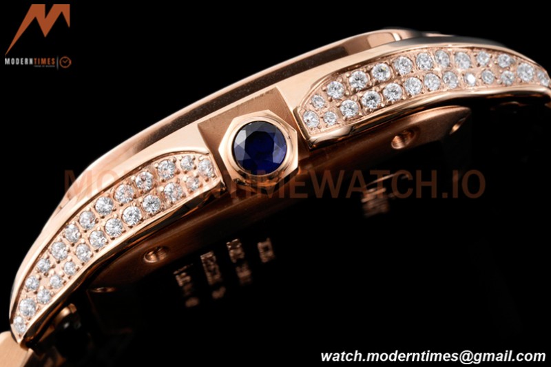 Cartier - Santos De Cartier 35mm Automatic Full Diams RG/RG White BVF MY9039