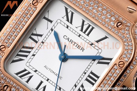 Cartier - Santos De Cartier 35mm Automatic Full Diams RG/RG White BVF MY9039