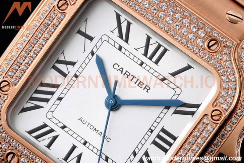 Cartier - Santos De Cartier 35mm Automatic Full Diams RG/RG White BVF MY9039