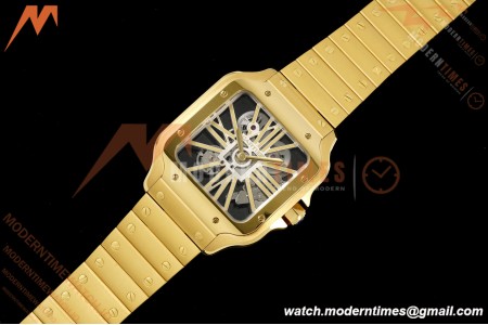 Cartier - Santos De Cartier Skeleton WHSA0042 YG/YG Gold Skeleton Dial RF 9611MC