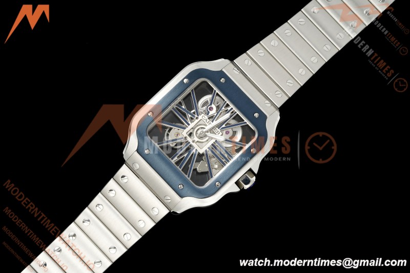 Cartier - Santos De Cartier Skeleton WHSA0026 SS/SS Blue Skeleton Dial RF 9611MC