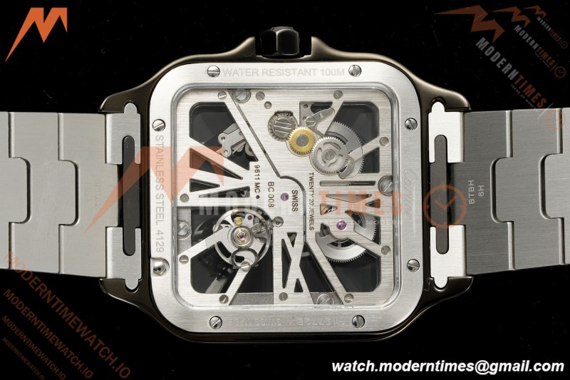 Cartier - Santos De Cartier Skeleton WHSA0027 SS/PVD Black Skeleton Dial RF 9611MC