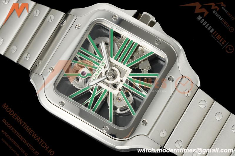 Cartier - Santos De Cartier Skeleton WHSA0028 SS/SS Green Skeleton Dial RF 9611MC