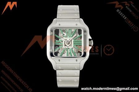Cartier - Santos De Cartier Skeleton WHSA0028 SS/SS Green Skeleton Dial RF 9611MC
