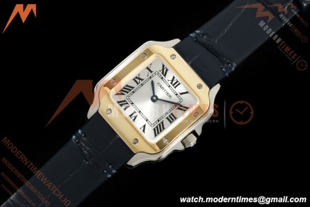 Cartier - Santos De Cartier 27mm YG/SS/Alligator Leather Silver Dial DRF Quartz