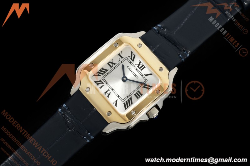 Cartier - Santos De Cartier 27mm YG/SS/Alligator Leather Silver Dial DRF Quartz