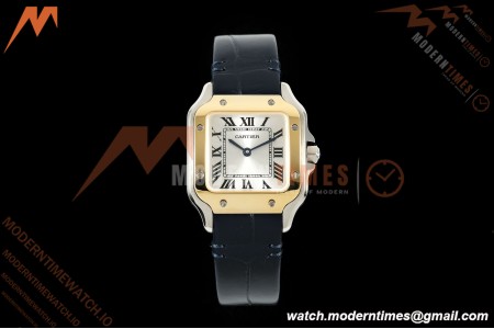 Cartier - Santos De Cartier 27mm YG/SS/Alligator Leather Silver Dial DRF Quartz