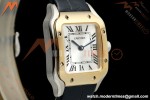 Cartier - Santos De Cartier 27mm YG/SS/Alligator Leather Silver Dial DRF Quartz