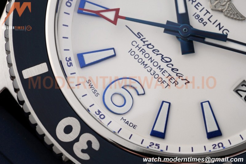Breitling - Superocean 42mm Automatic SS/RU Wht/Stk/Num TF Asia 2824