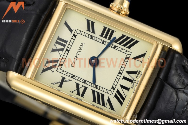 Cartier - Tank Louis Cartier Ladies 22mm Black YG/LE White DRF Swiss Qtz