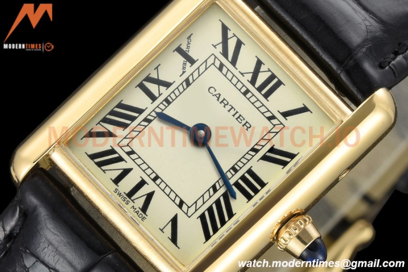Cartier - Tank Louis Cartier Ladies 22mm Black YG/LE White DRF Swiss Qtz
